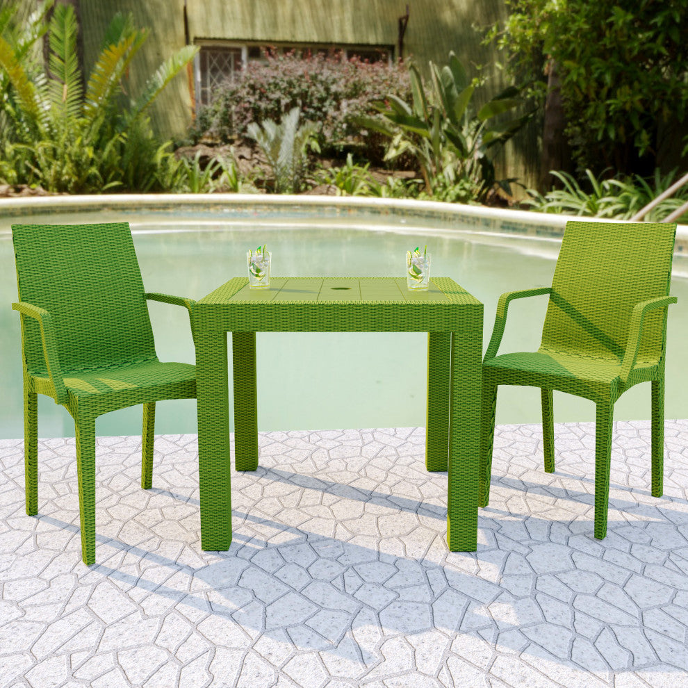 LeisureMod Weave Mace Indoor/Outdoor Dining Armchairs, Set of 2, Green