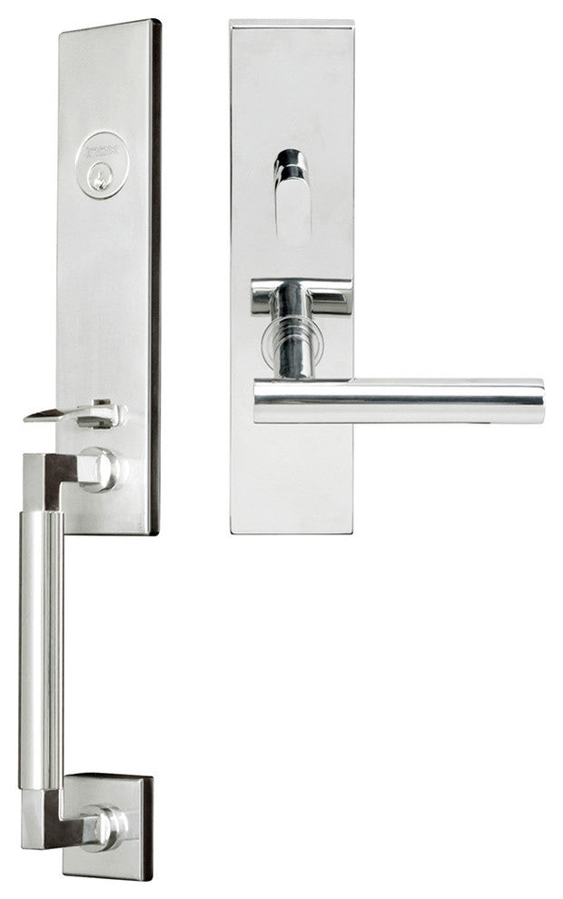 Copenhagen Lever, Mortise Entry Handleset, LHR, Polished Stainless Steel