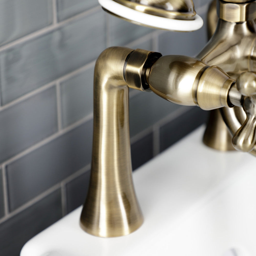 KS228AB Deck Mount Clawfoot Tub Faucet With Hand Shower, Antique Brass