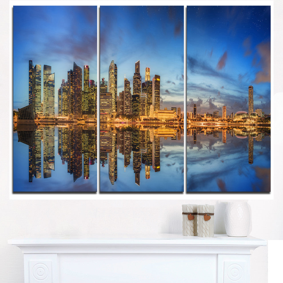 "Singapore Skyline and View of Marina Bay" Metal Wall Art, 3 Panels, 36"x28"