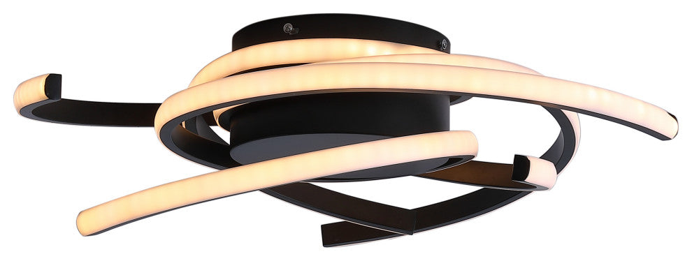1-Light Unique Statement LED Light Wavy Line Flush Mount Light, Black