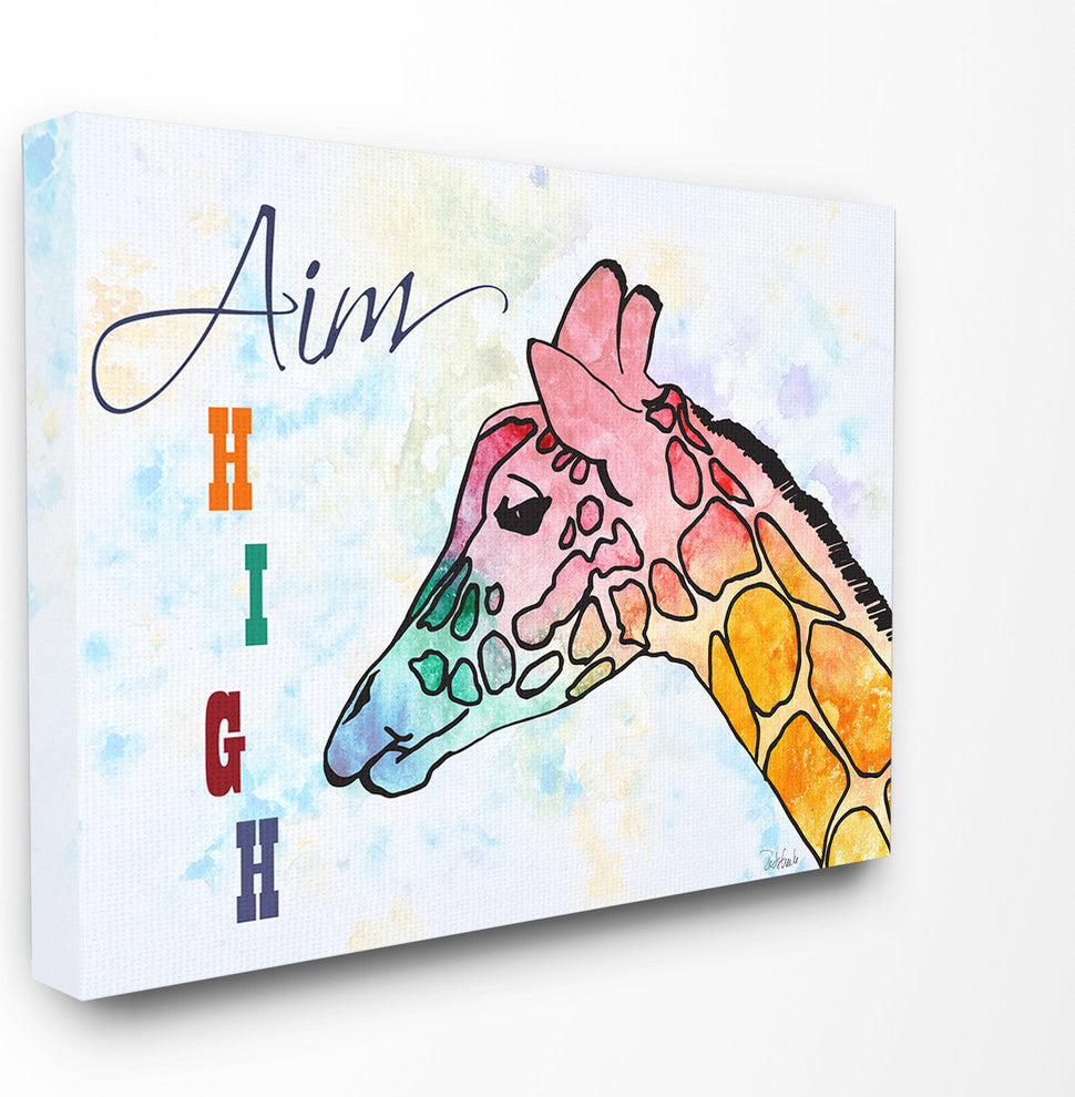 "Watercolors Aim High Giraffee" Oversized Stretched Canvas Wall Art