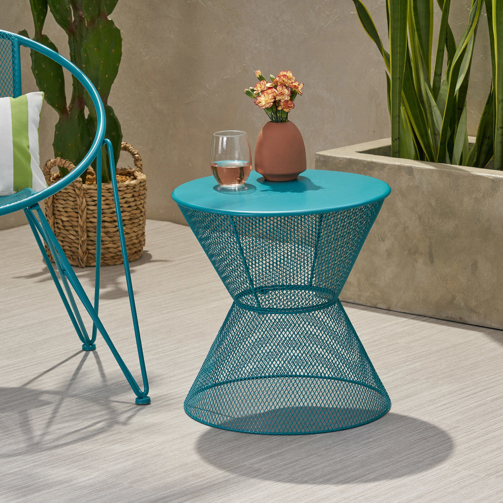 Doreen Modern Outdoor Iron Side Table, Matte Teal