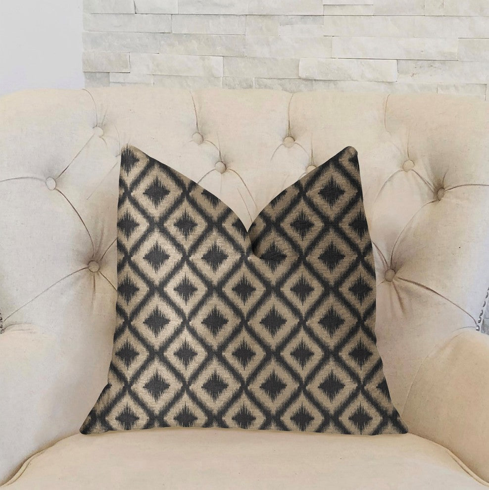 Diamond Embers Gray and Beige Luxury Throw Pillow, 24"x24"