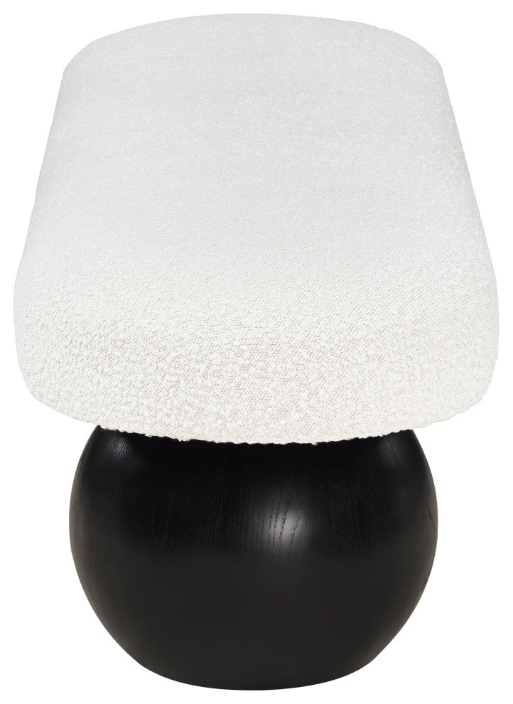 Meridian Furniture Bowie Boucle Fabric Upholstered Bench, Cream, Black Finish