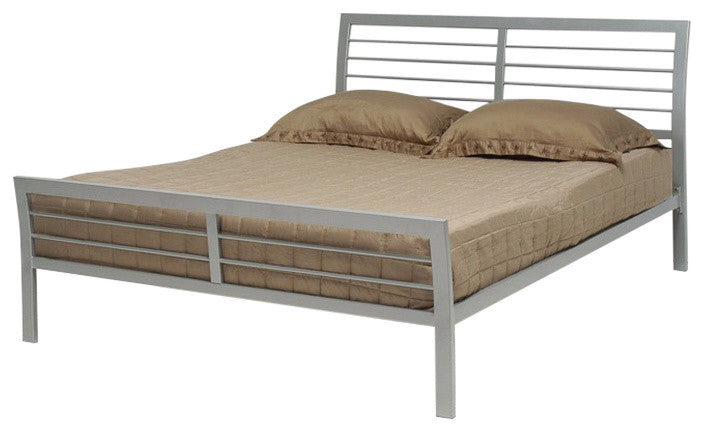 Benzara BM158143 Transitional Style Queen Size Metal Bed, Silver