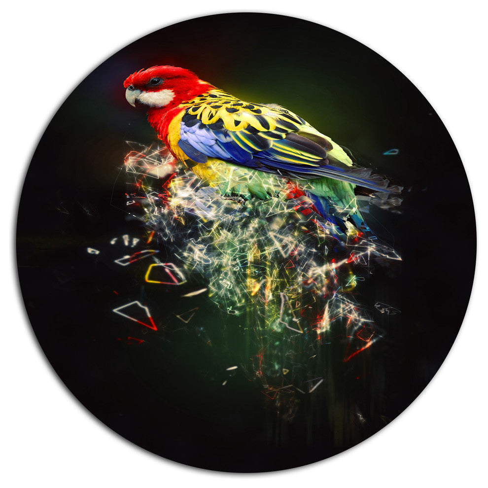 Fantasy Parrot On Branch, Animal Disc Metal Wall Art, 23"