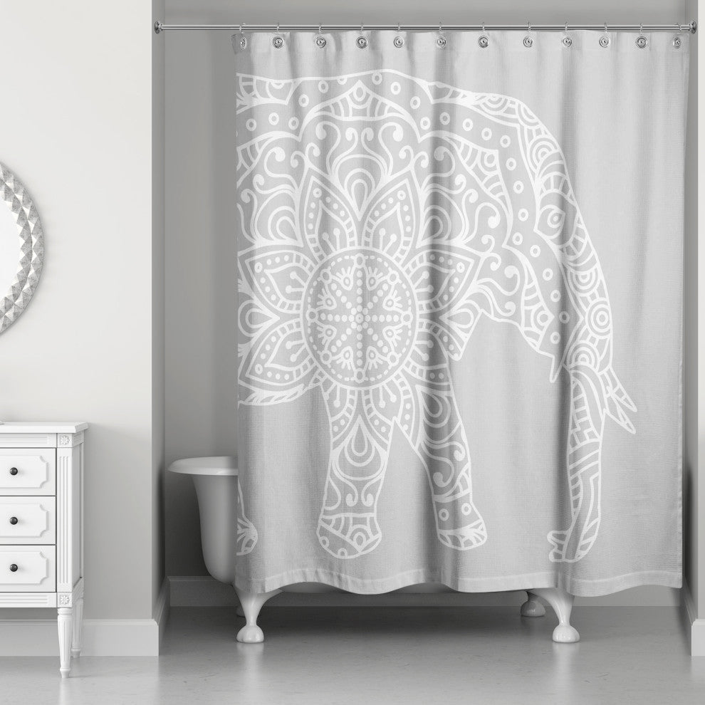 Light Gray Mandala Elephant 71x74 Shower Curtain