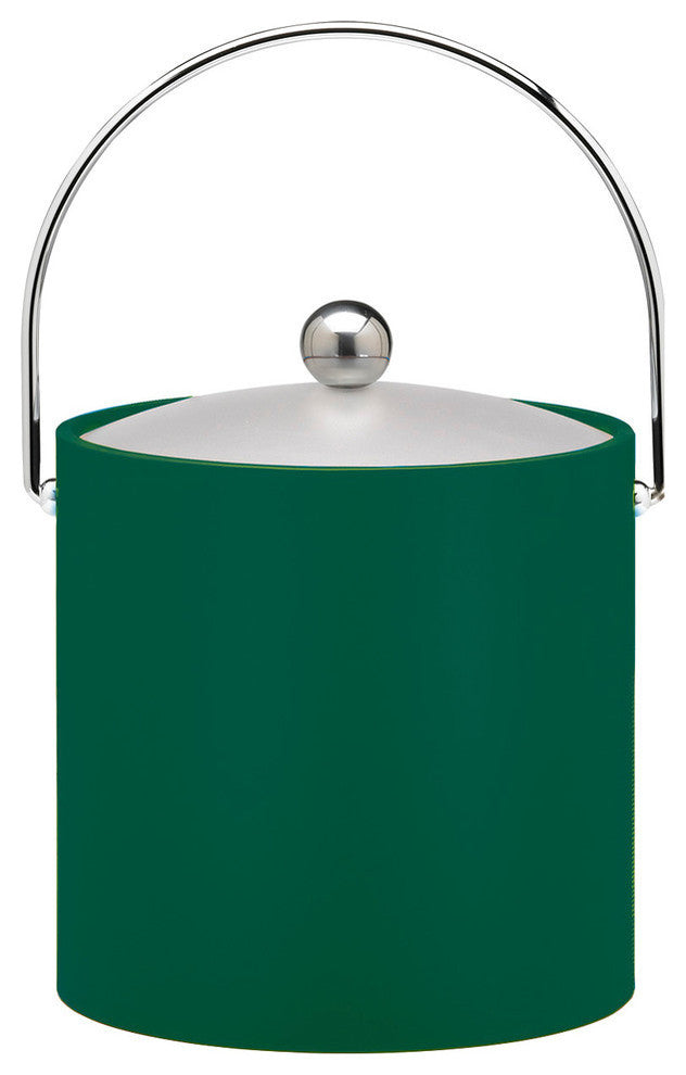 Green 3 qt. Ice Bucket, Chrome Bale Handle, Chrome Round Knob, Frosted Vinyl Lid