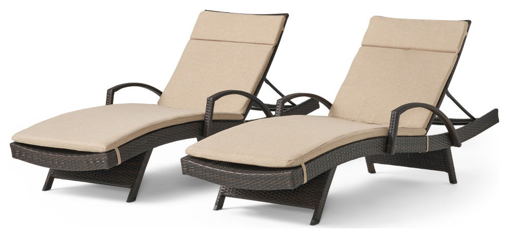 GDF Studio Olivia Outdoor Chaise Lounge Chair  With Off-White Cushion, Set of 2,