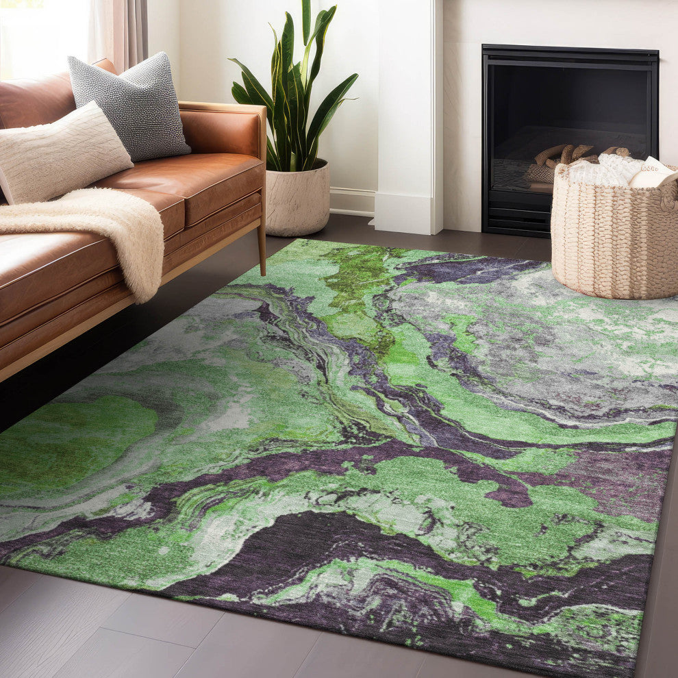 Machine Washable Indoor/Outdoor Chantille ACN1908 Green 5' x 7'6" Rug