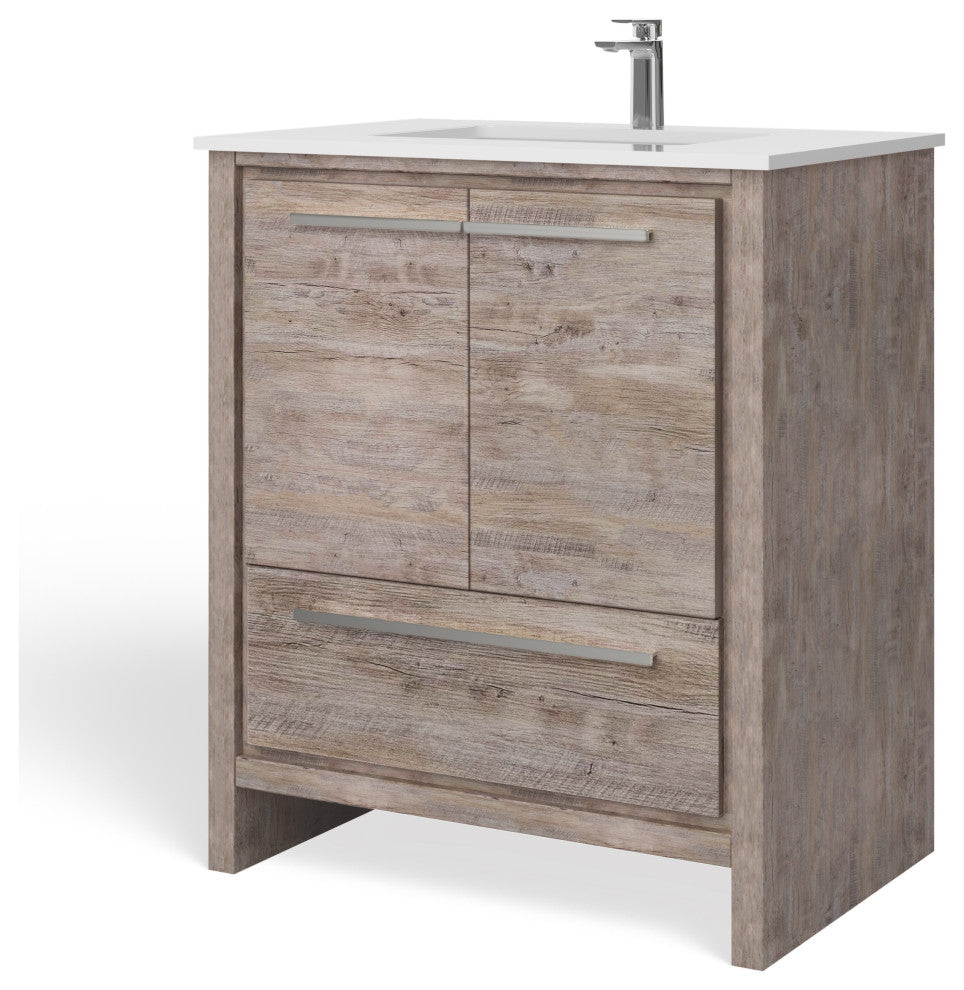 Esconde Bath Vanity, Natural Wood, 30", Single Sink, Freestanding
