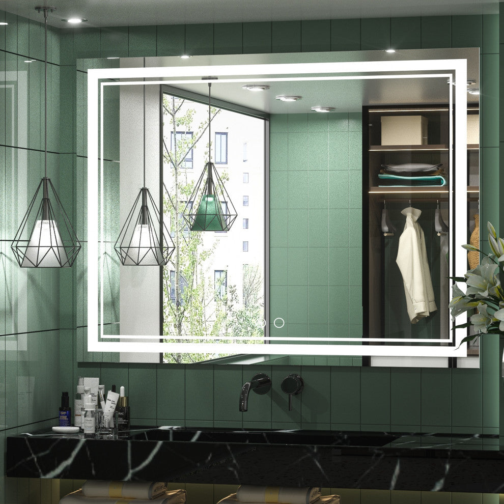 LED Bathroom Mirror, Anti-Fog Memory Dimmable IP54 Waterproof, 48"x36"