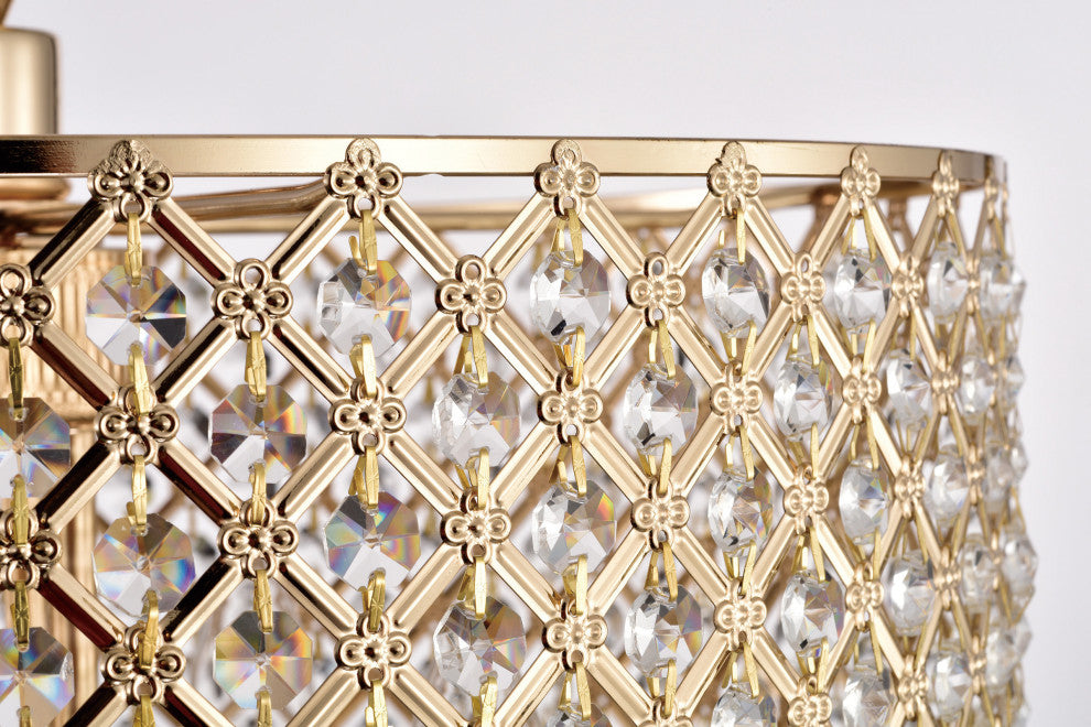 4-Light Rose Gold Round Beaded Drum Chandelier With Hanging Crystals