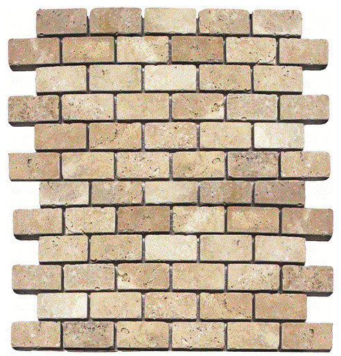 Chiaro Ivory 1X2 Brick Tumbled Tile, 12"x12", Set of 30