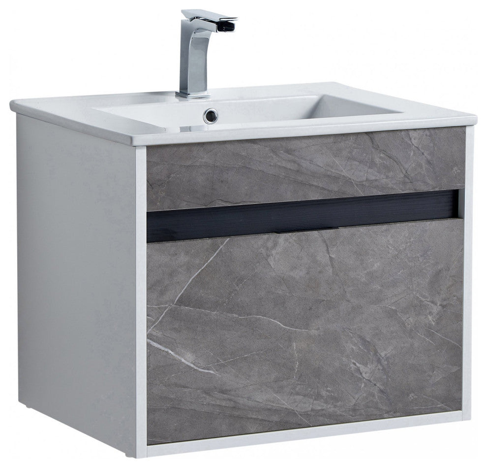 Alpine Wall Mount Bathroom Vanity and Sink, Slate Gray Marble, 24"