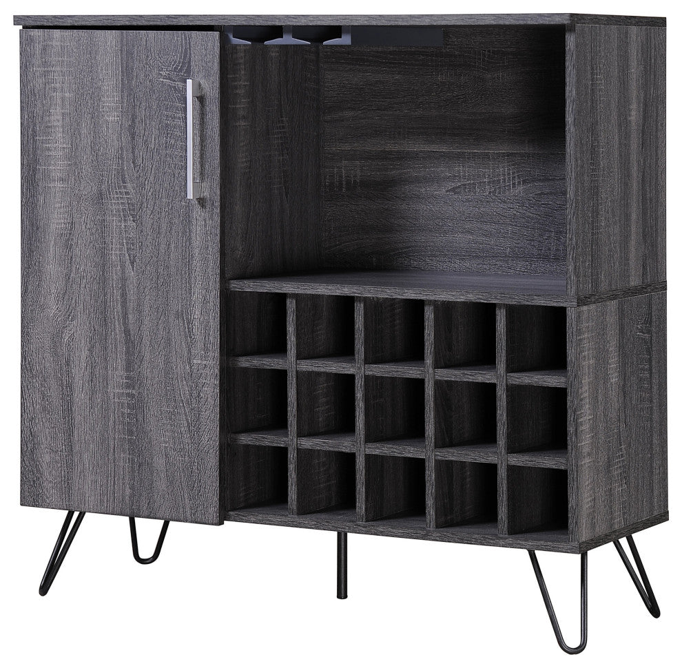GDF Studio Lochner Mid-Century Modern 15-Bottle Wine and Bar Cabinet, Sonoma Gray Oak, Black