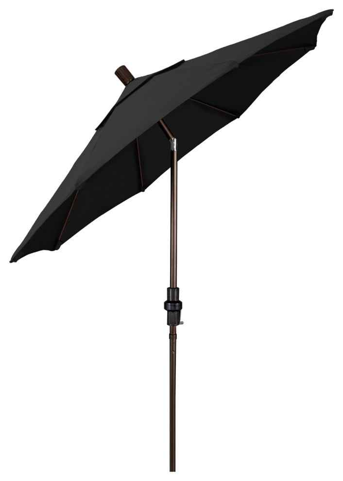 7.5' Bronze Collar Tilt Lift Fiberglass Rib Aluminum Umbrella, Pacifica, Black
