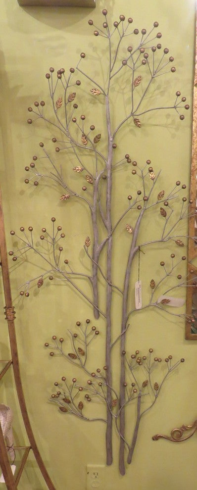 Contemporary Flower Branch Wall Art, Modern Silver Metal