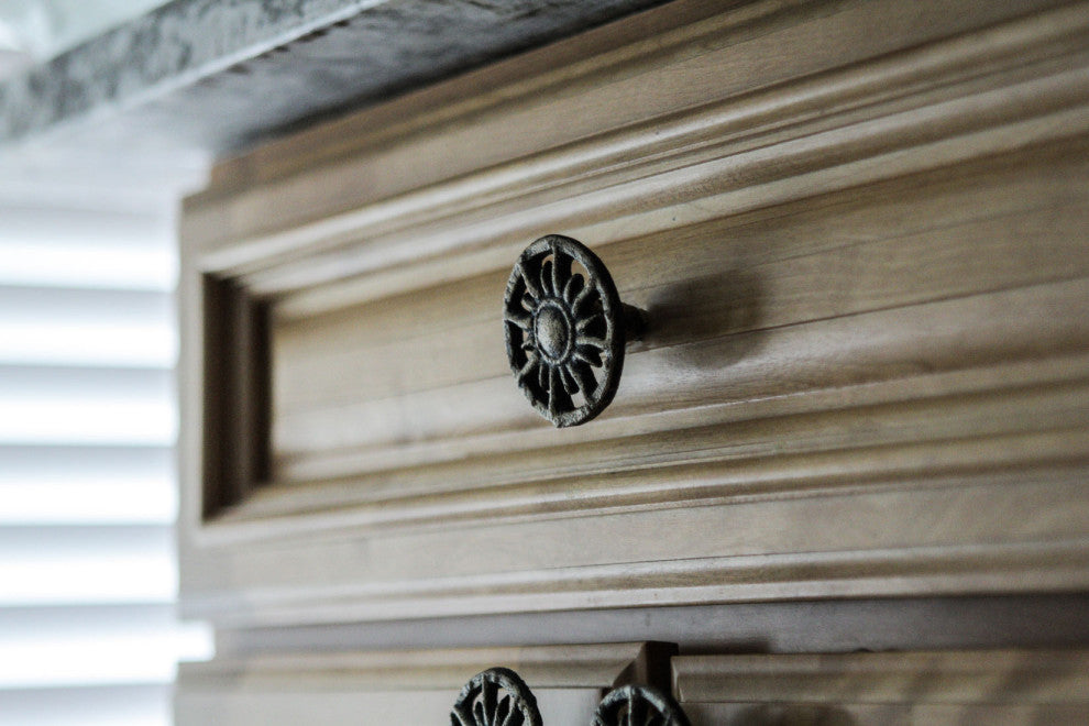 Set of 6 Antique Golden Sun Cast Iron Drawer Pulls Cabinet Knob Home Decor