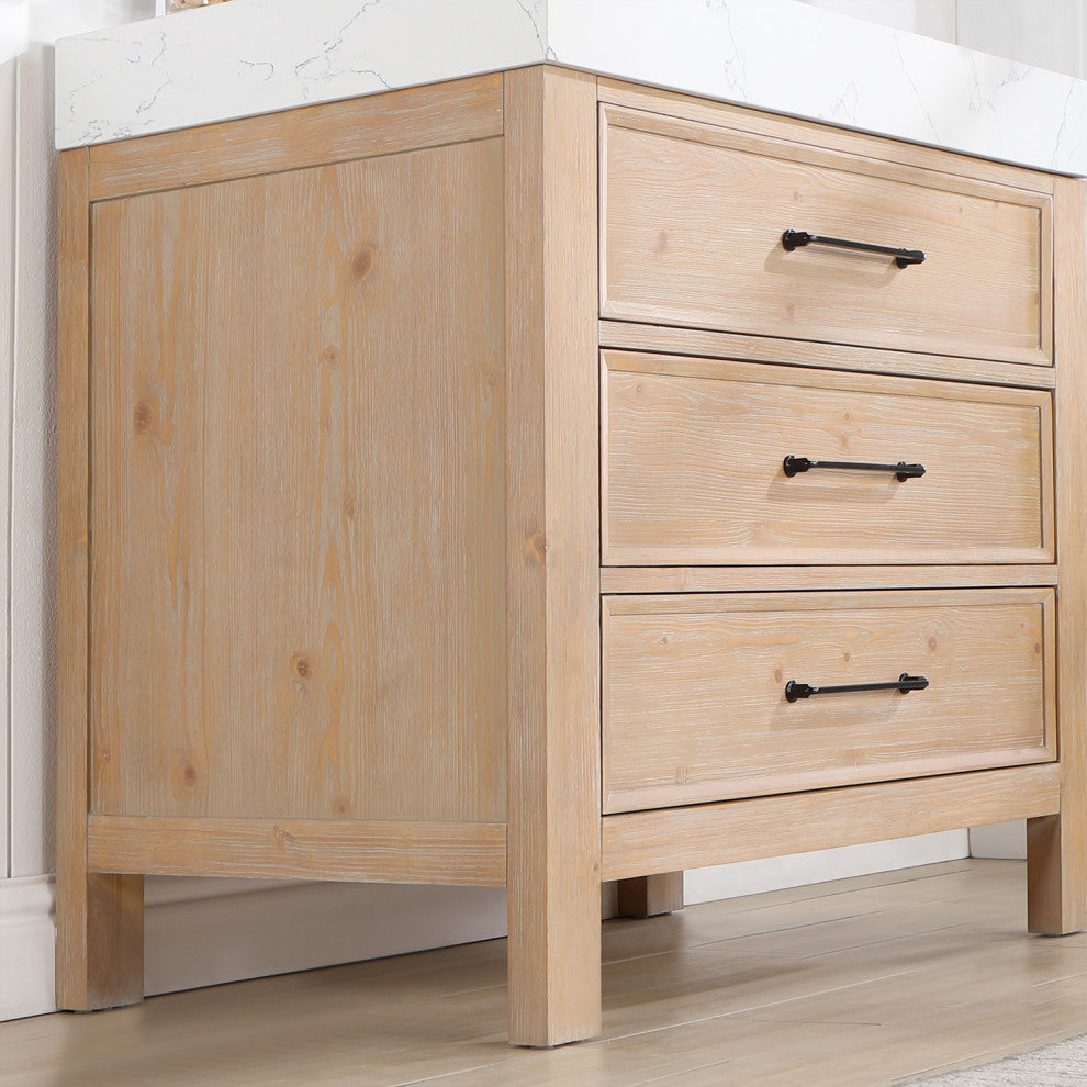 Leon Bath Vanity With Composite Stone Top, Fir Wood Brown, 36", No Mirror