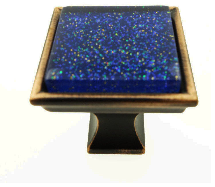 Sparkling Oceanic Blue Sand Crystal Glass Oil Rubbed Bronze Madison Classic Knob