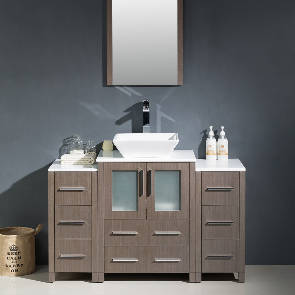 Torino 48" Gray Oak Modern Bathroom Vanity With 2 Side Cabinets, FFT1044CH