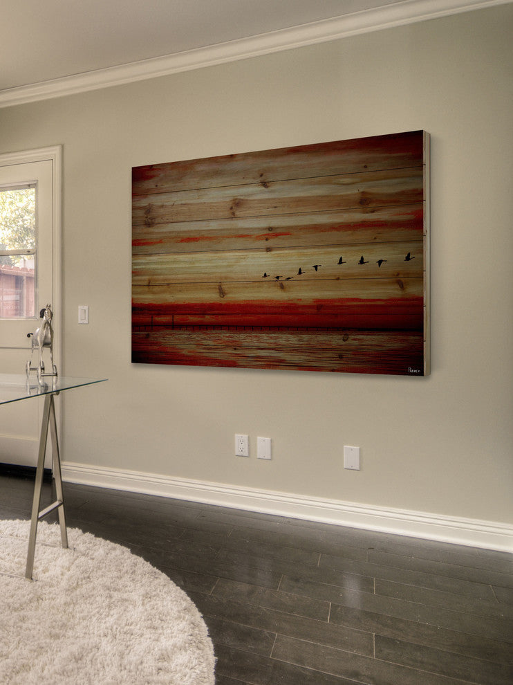 "Flying South" UV Ink Print on Natural Pine Wood, 36"x24"