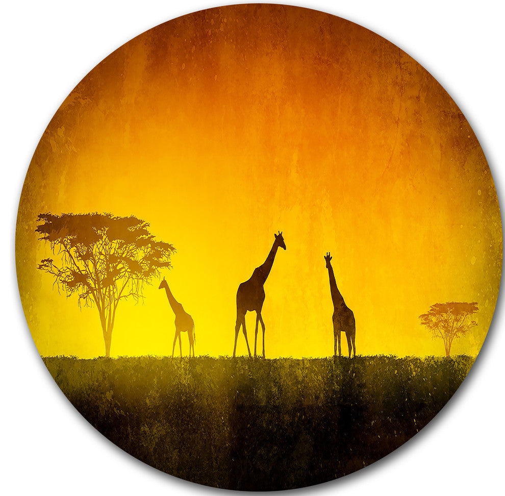 African Sunset Aura, Landscape Large Disc Metal Wall Art, 11"
