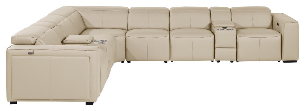 Niccolo Italian Leather 8-Piece L-Shaped Power Reclining Sectional, Beige