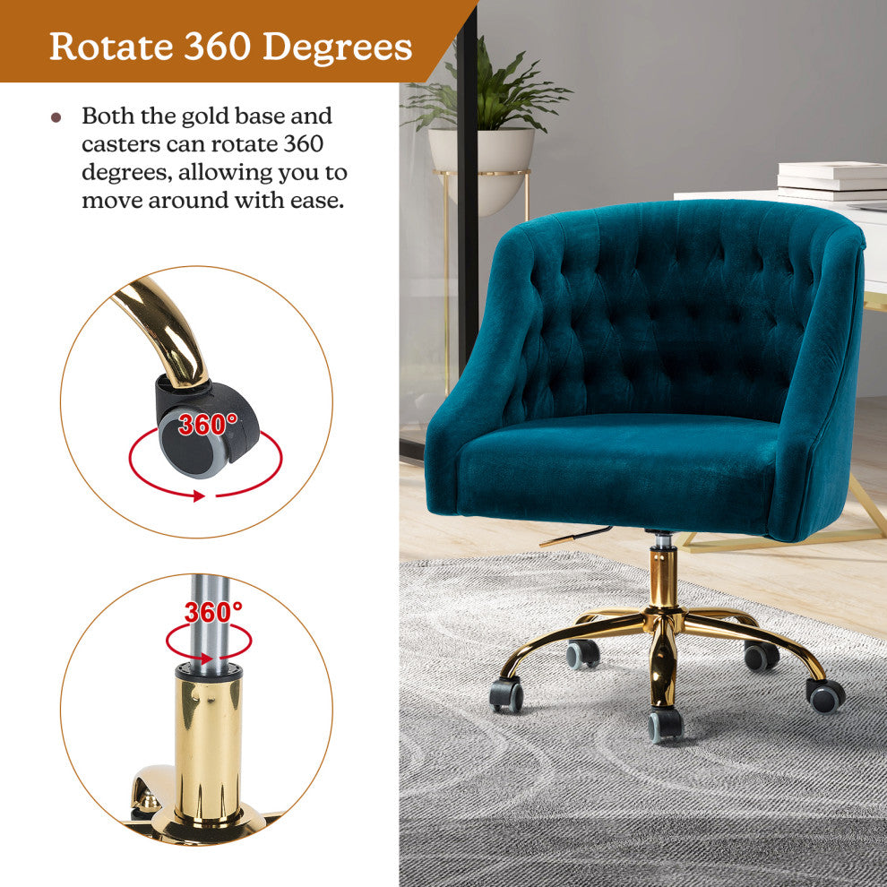Home Office Swivel Chair with Button-Tufted Back, Teal