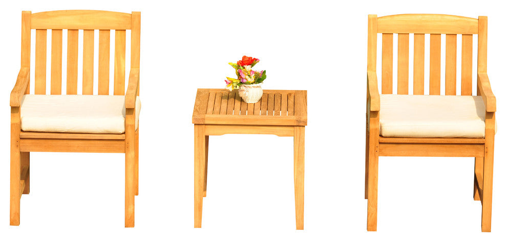 3-Piece Outdoor Teak Dining Set, 20.75" Square Table, 2 Devon Arm Chairs