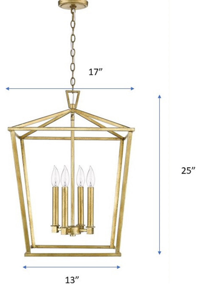 4 Light Farmhouse Lantern Island Pendant in Distressed Gold