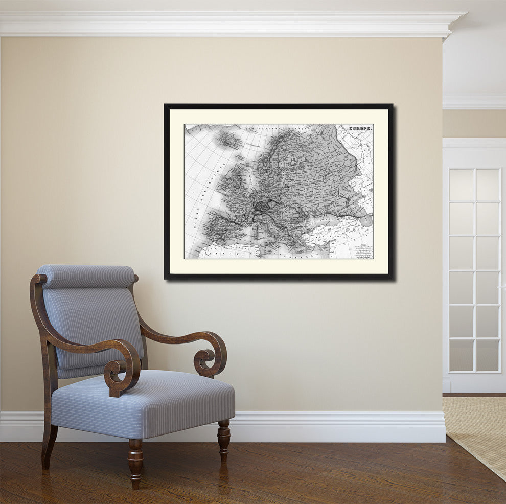 Europe Vintage B&W Map Canvas Print, 16"x21"