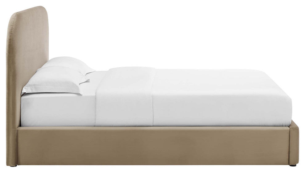 Keynote Performance Velvet Curved Queen Platform Bed, Taupe