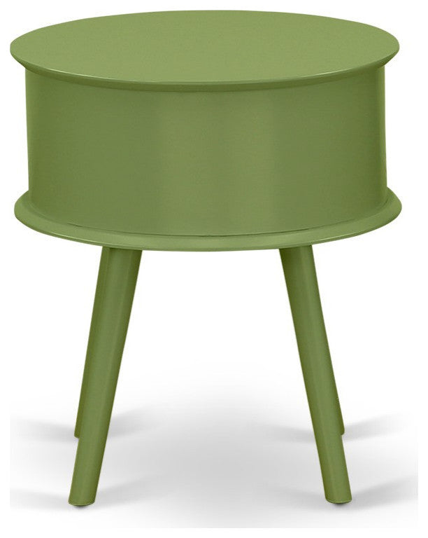 Gordon Round Night Stand End Table With Drawer, Clover Green Finish