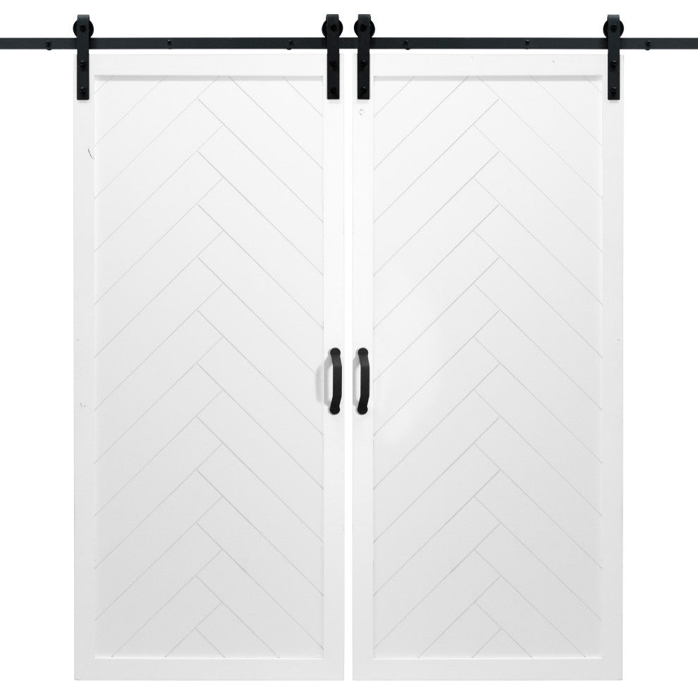 36"x84" Herringbone Double Sliding Barn Doors with Hardware Kit, White