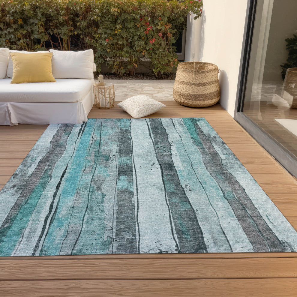 Machine Washable Indoor/Outdoor Chantille ACN1874 Teal 3' x 5' Rug