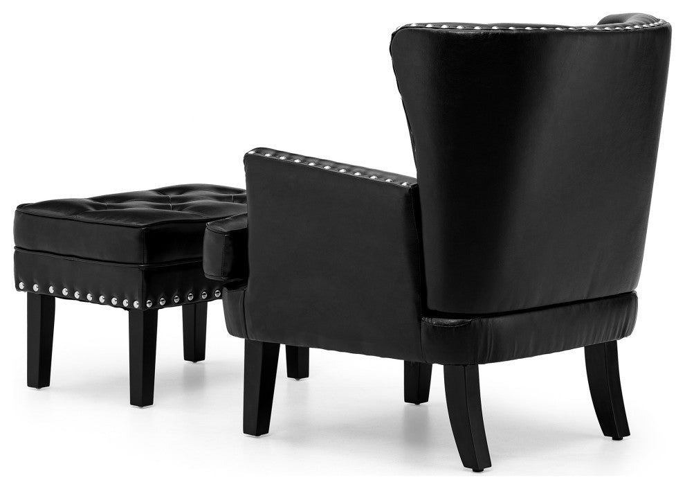 Set of 2 Accent Chair and Accent Stool, Black