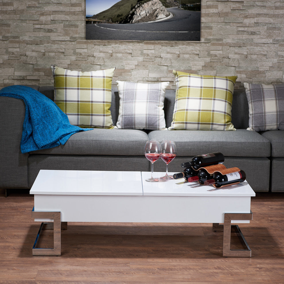 Acme Calnan Coffee Table With Lift Top White and Chrome
