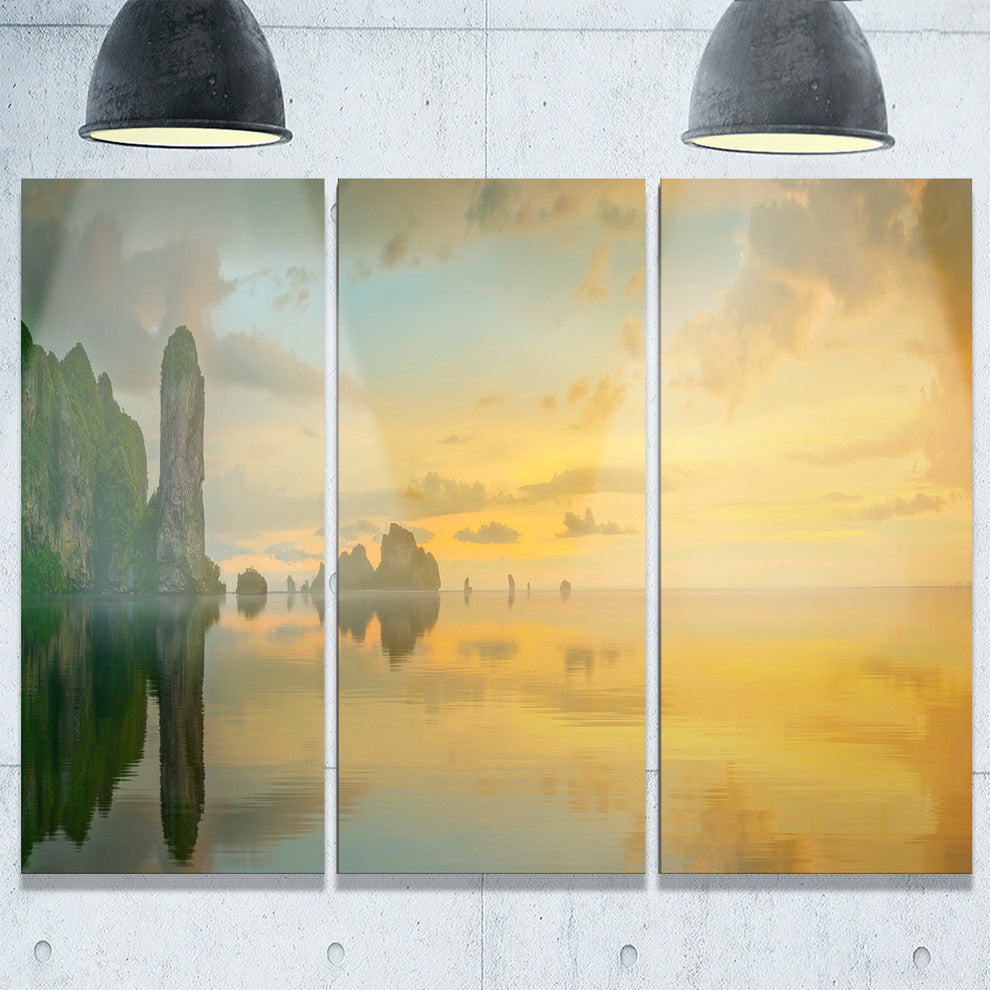 "Colorful Sky and Board on Beach" Metal Wall Art, 3 Panels, 36"x28"