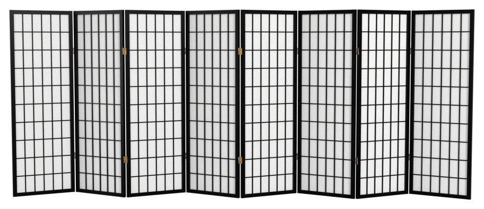 4' Tall Window Pane Shoji Screen, Black, 8 Panels