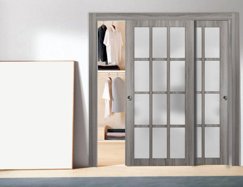 Closet Glass Bypass Doors | Felicia 3312 Ginger Ash Gray | Rails, 64" X 80"