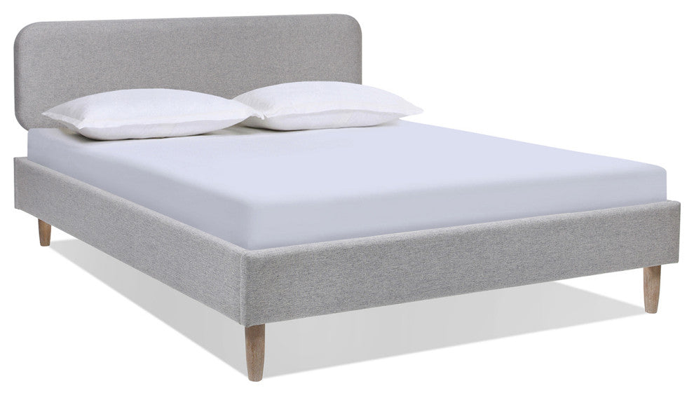 Diego Low Upholstered Platform Bed, Light Gray Polyester, Queen