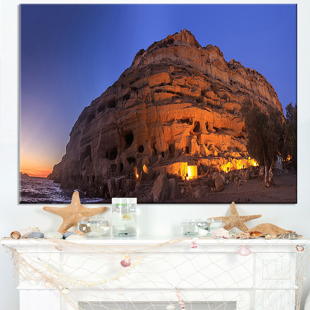"Sunset On The Matala Beach Greece" Seascape Wall Art, 40"x20"