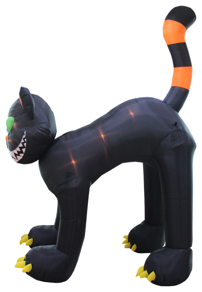 11' Tall Animated Halloween Inflatable Huge Black Cat, Head Rotating