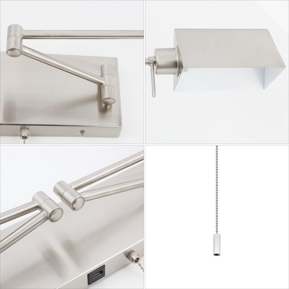 22" 1-Light Swing Arm Plug-In or Hardwired Iron LED Sconce With Pull-Chain