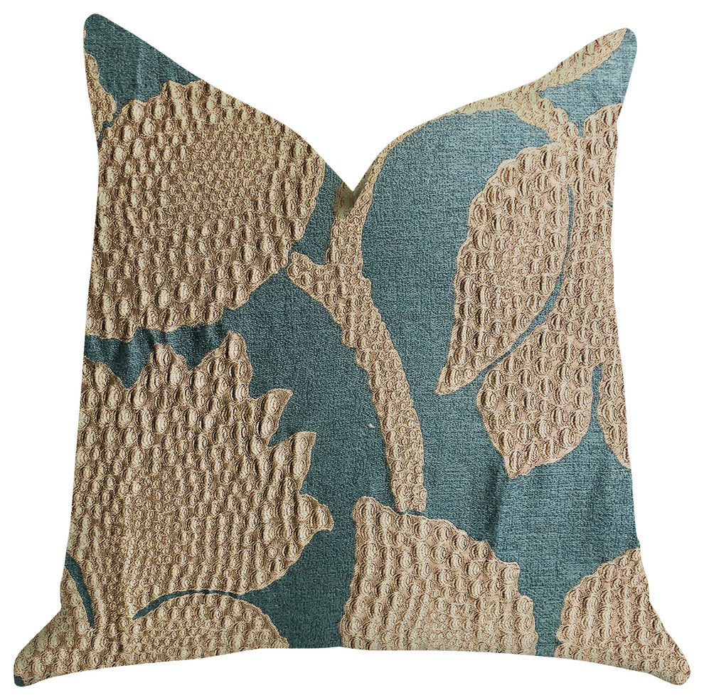 Golden Arabella Vine in Green and Gold Luxury Throw Pillow, 16"x16"