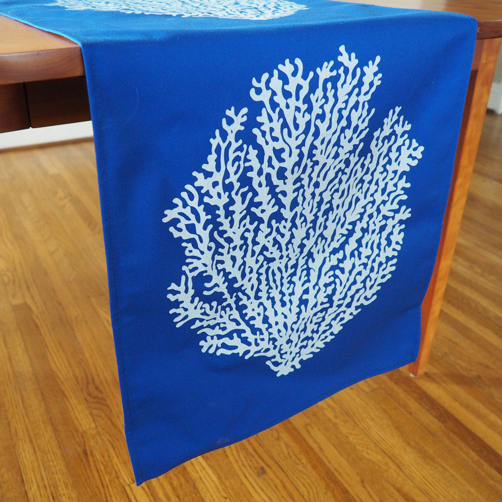 Coral Eco Coastal Table Runner, 16"x90", Blue