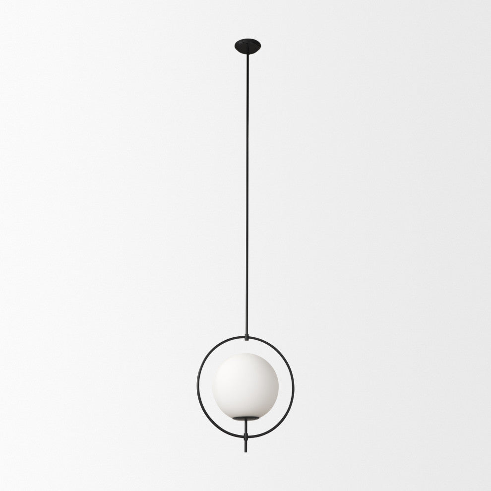 Farrah Frosted Glass Globe set, Matte Black Metal Pendant Ceiling Light